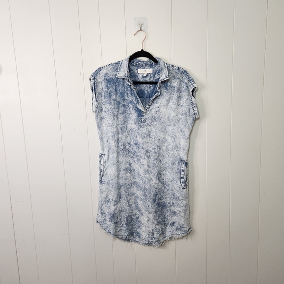 Thread & Supply Acid Wash Chambray Shirt Mini Dress Pockets Coastal Denim Xs - Picture 10 of 10
